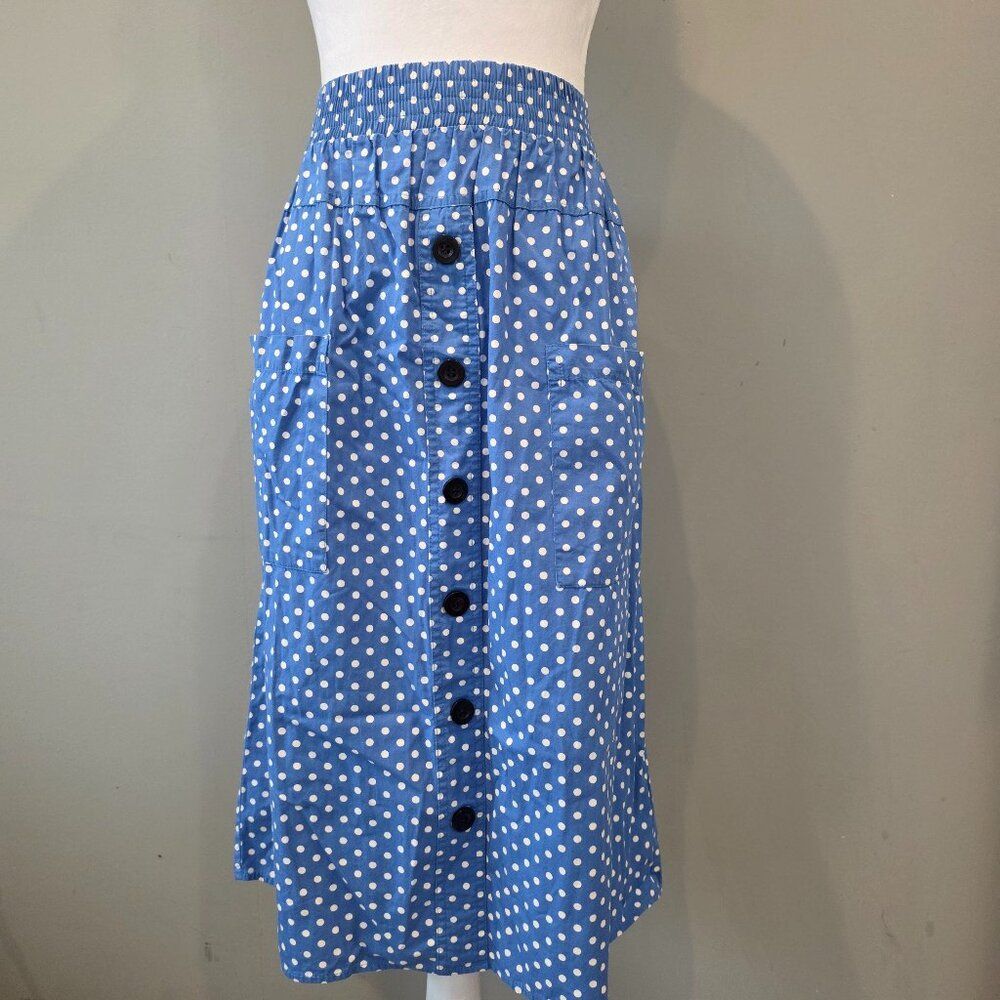 ASOS Cotton Midi Skirt Sz 8 Blue White Polka Dot. Cottage Grandma Boho Feminine